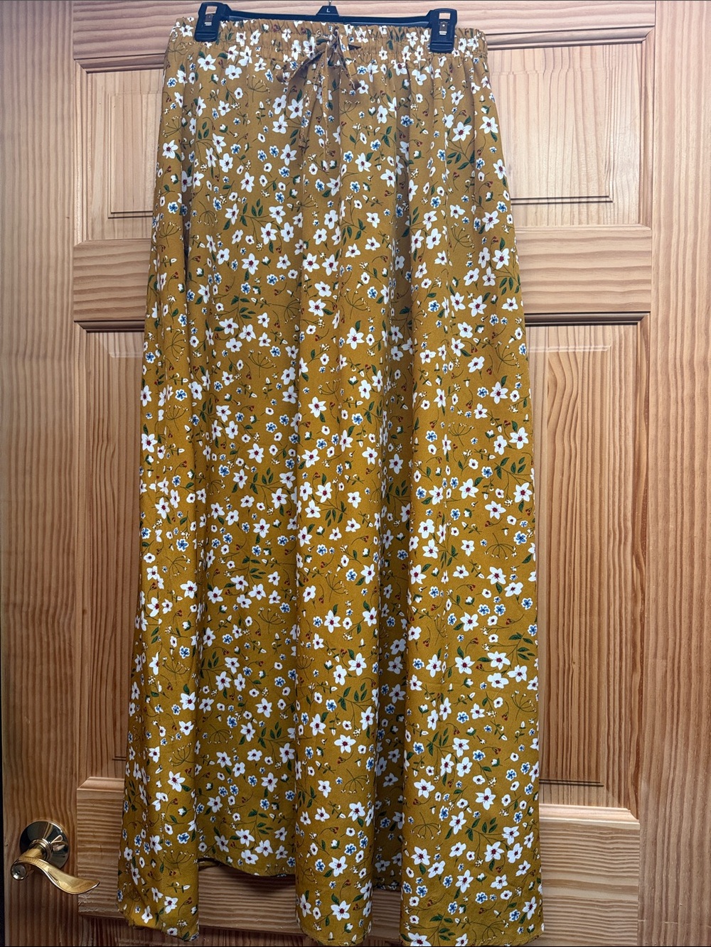 A-Line Floral Maxi Skirt in Tan